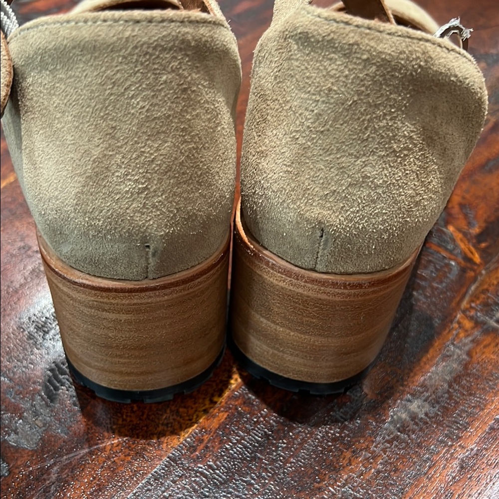 Heeled Tan Suede Feminine loafers with Strap - Picture 3 of 5